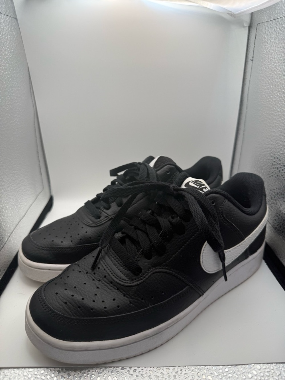 Nike Court Vision Low Black White Sneaker Leather Mens 8 CD5463-001